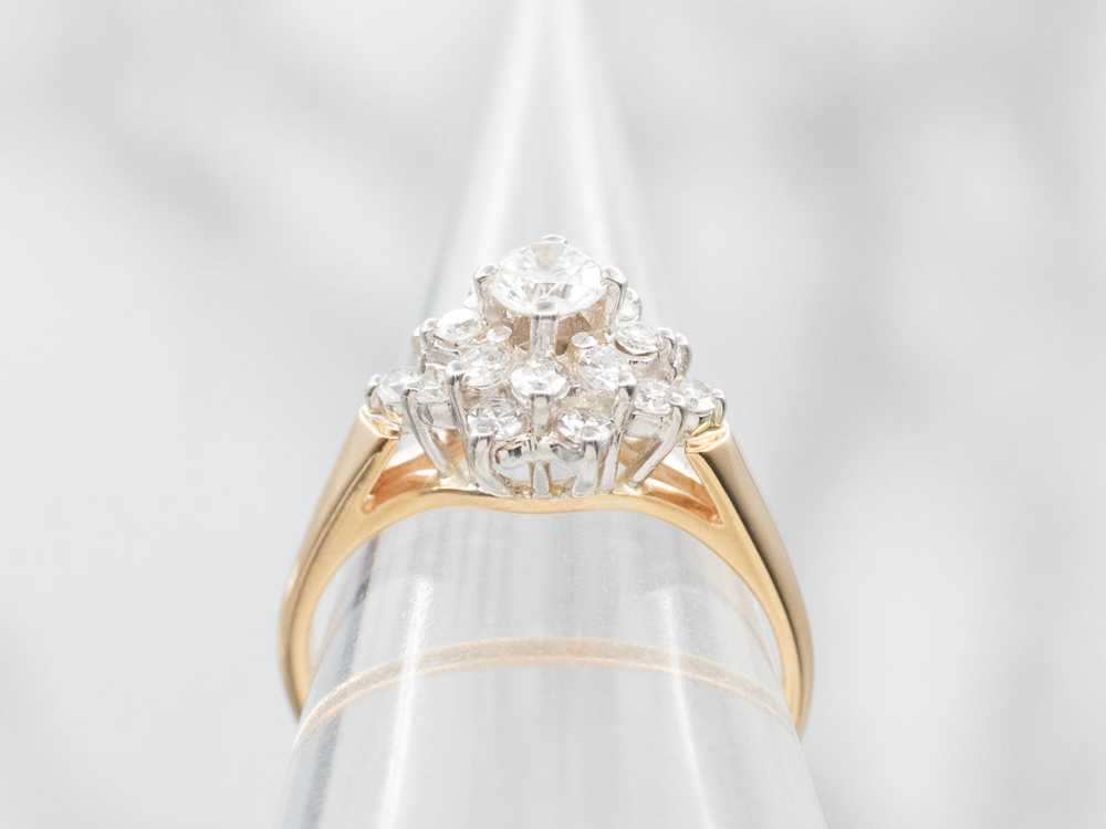 Tow Tone Diamond Cluster Engagement Ring - image 3