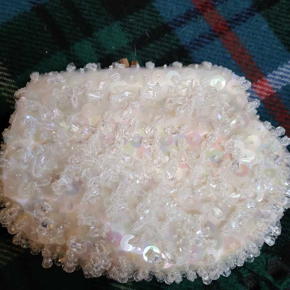 Vintage satin beaded evening bag - image 1