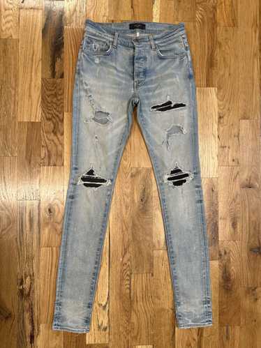 Amiri Amiri MX1 Black Leather Blue Denim Jeans Sz 