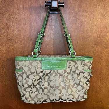 Sold Coach Signature shoulder bag with green trim!