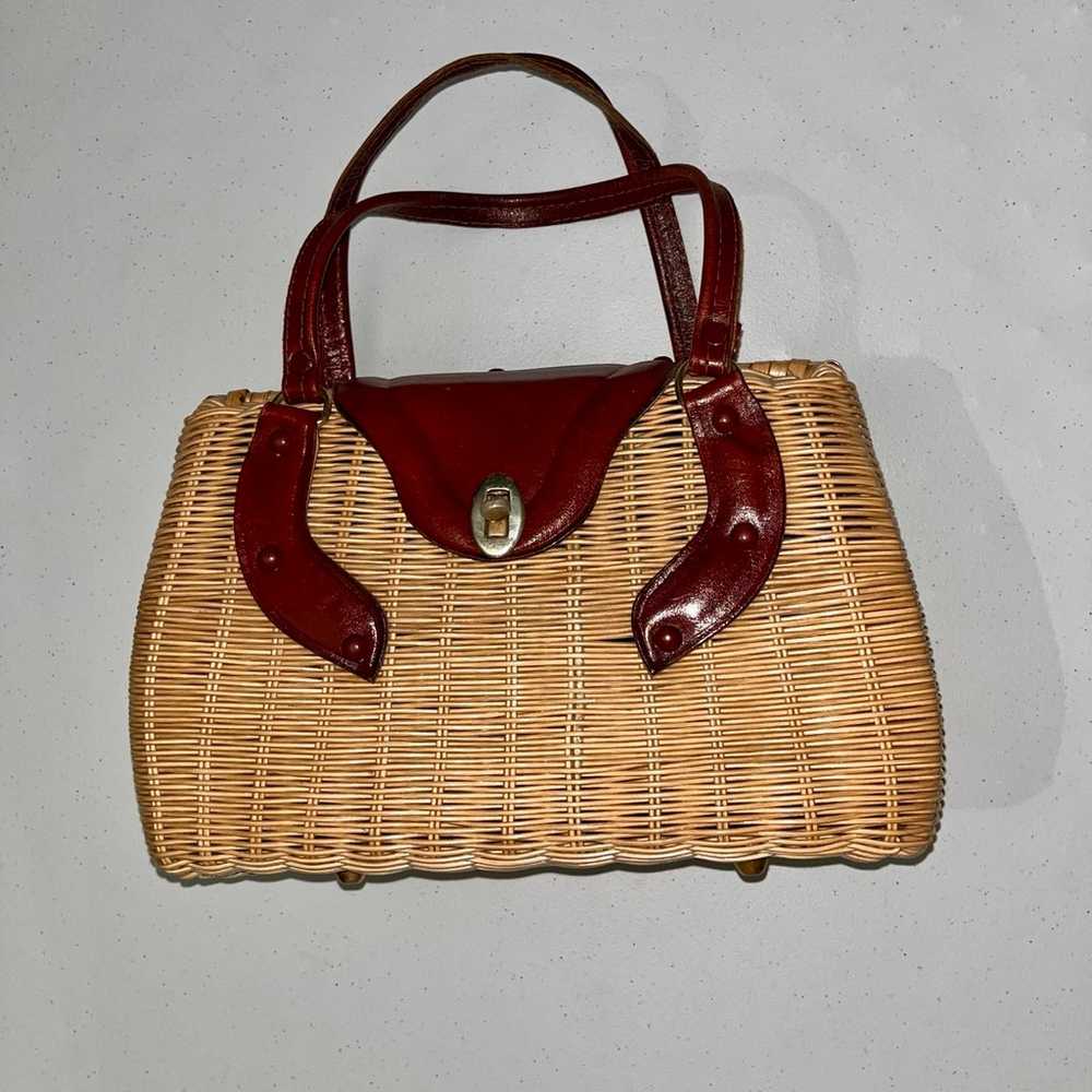 Wicker & Leather Purse Bag - image 1