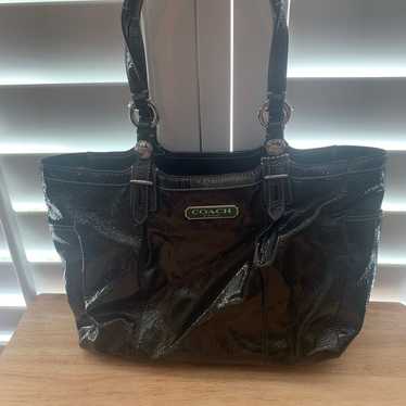 Coach patent leather olive green handbag