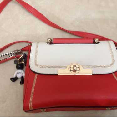 Red and white leather shoulder bag - image 1