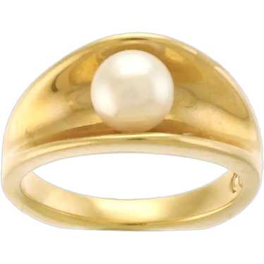 Hand-Crafted Ring with Cultured Pearl in 14k Yell… - image 1