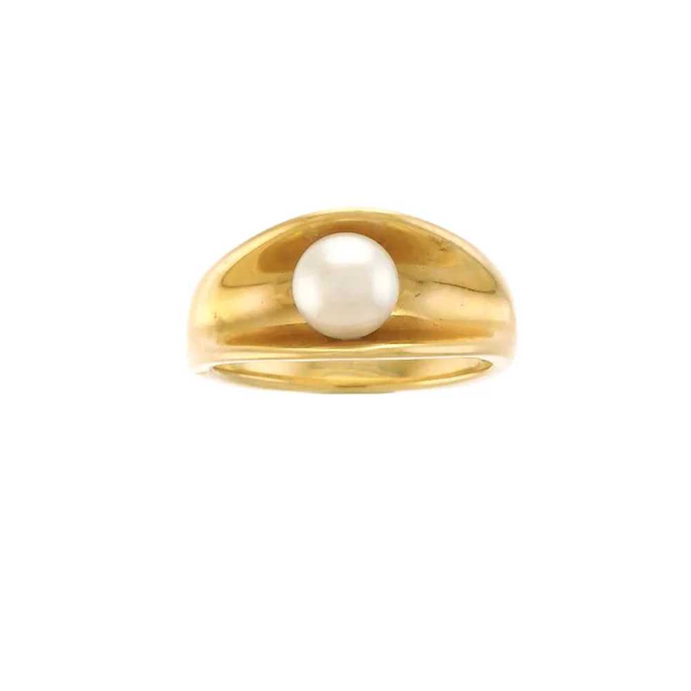 Hand-Crafted Ring with Cultured Pearl in 14k Yell… - image 2