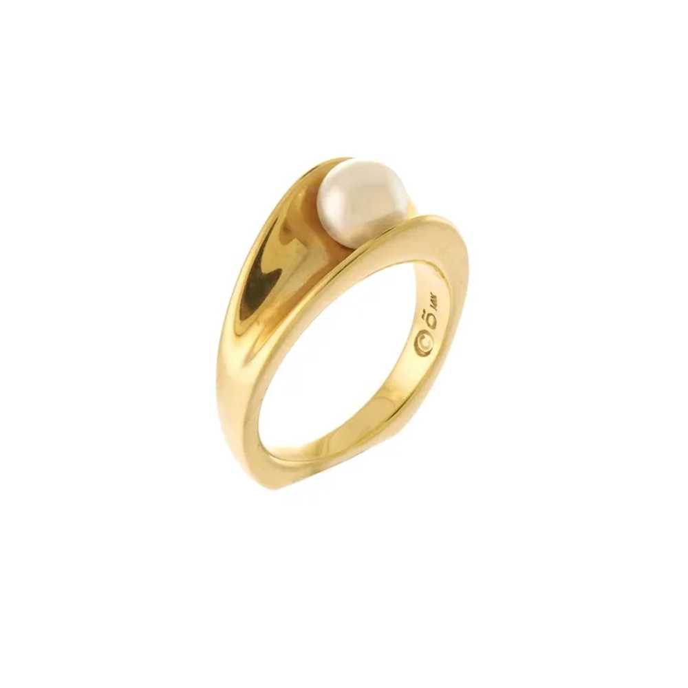 Hand-Crafted Ring with Cultured Pearl in 14k Yell… - image 3