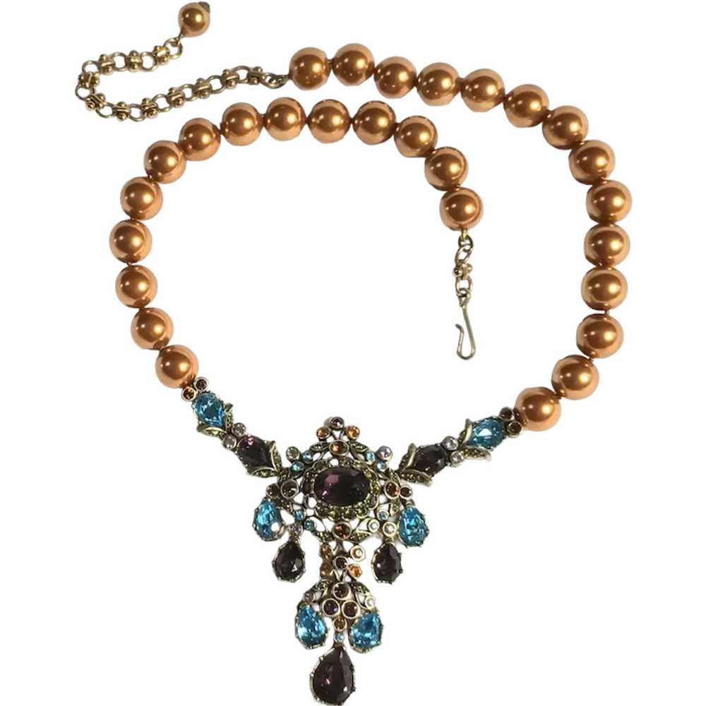 Heidi Daus faux pearl rhinestone drop necklace - image 1