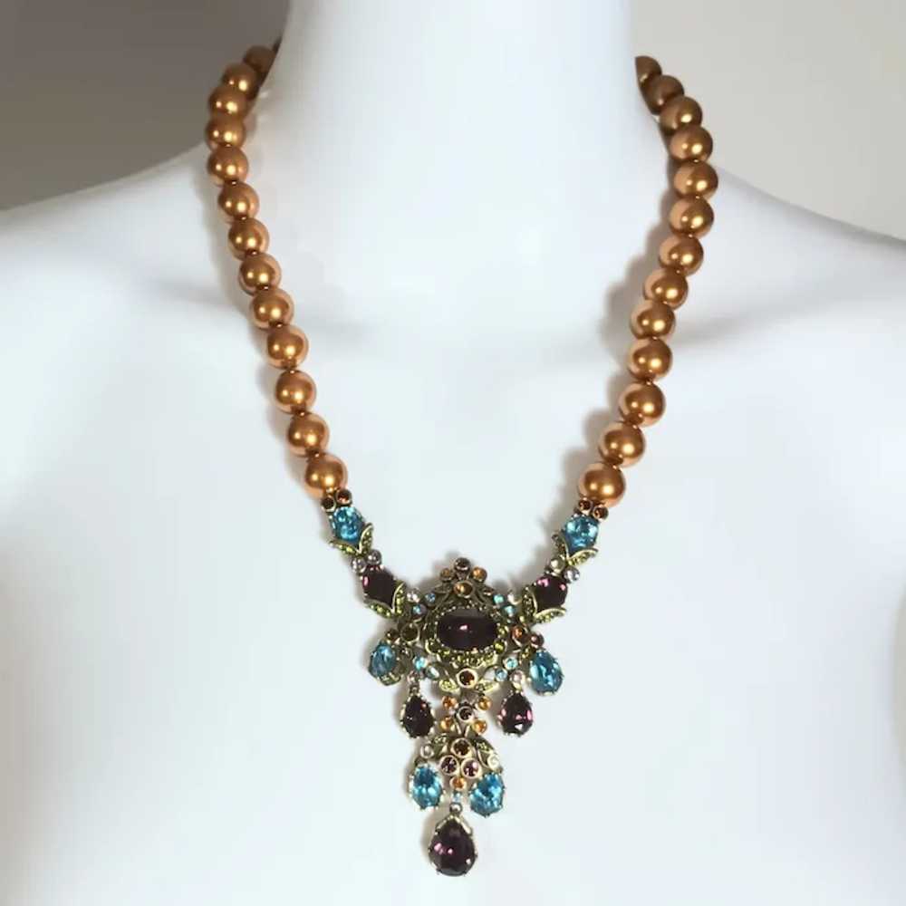 Heidi Daus faux pearl rhinestone drop necklace - image 7