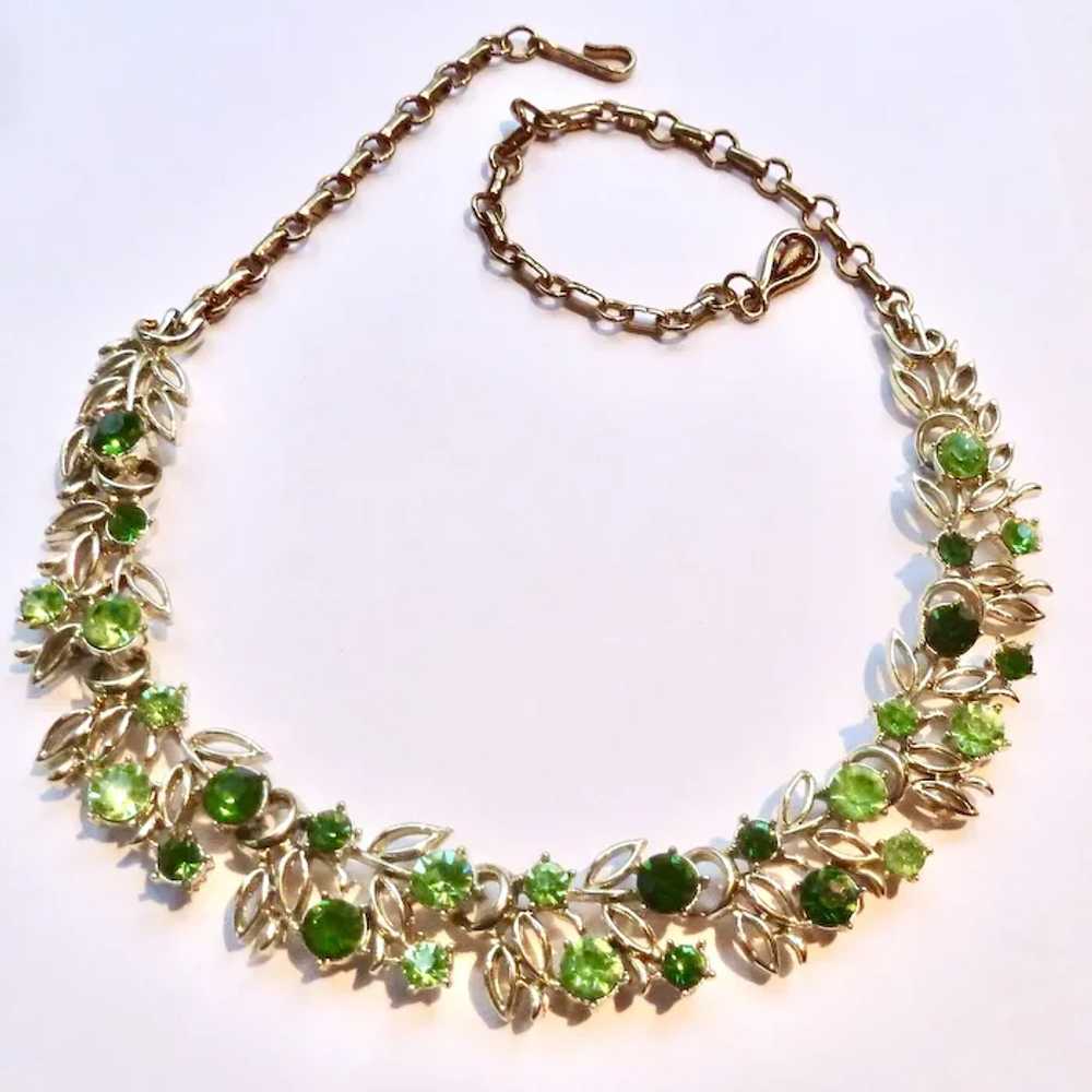 Vintage Coro Shades of Green Rhinestones Necklace… - image 2