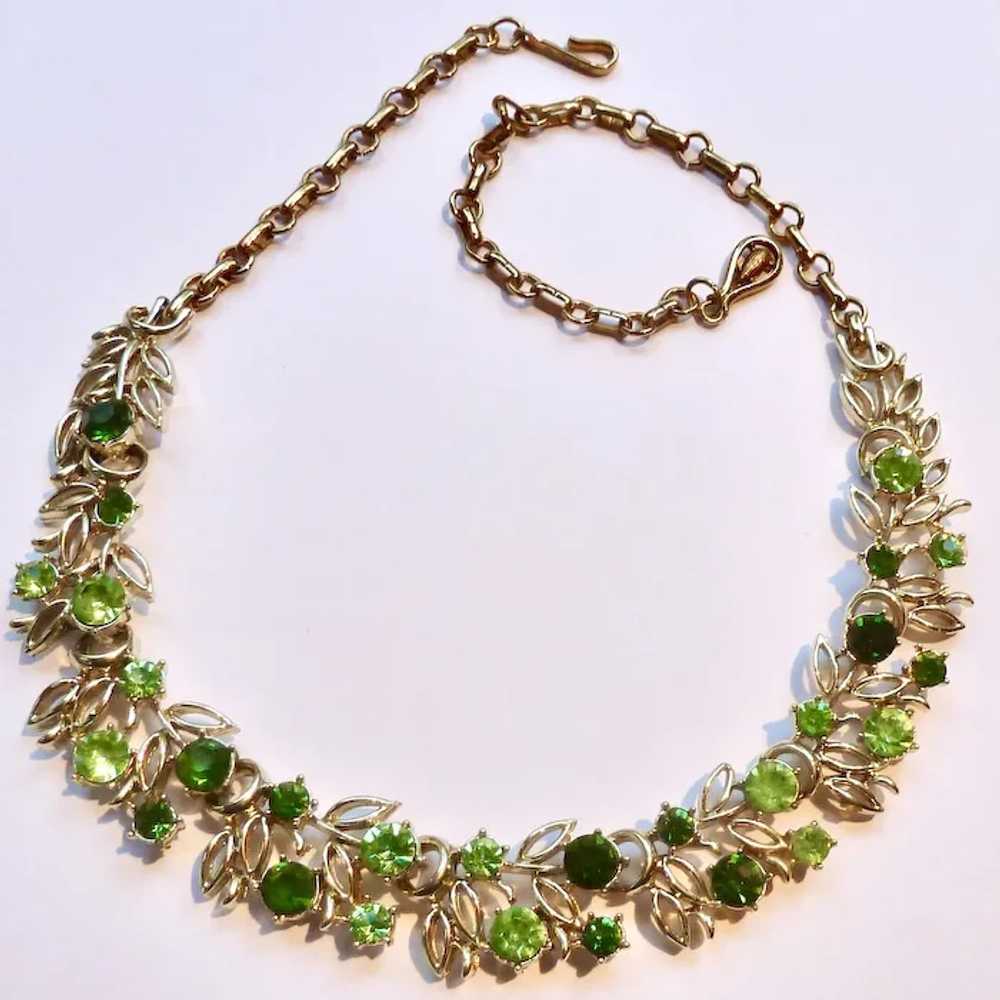 Vintage Coro Shades of Green Rhinestones Necklace… - image 3