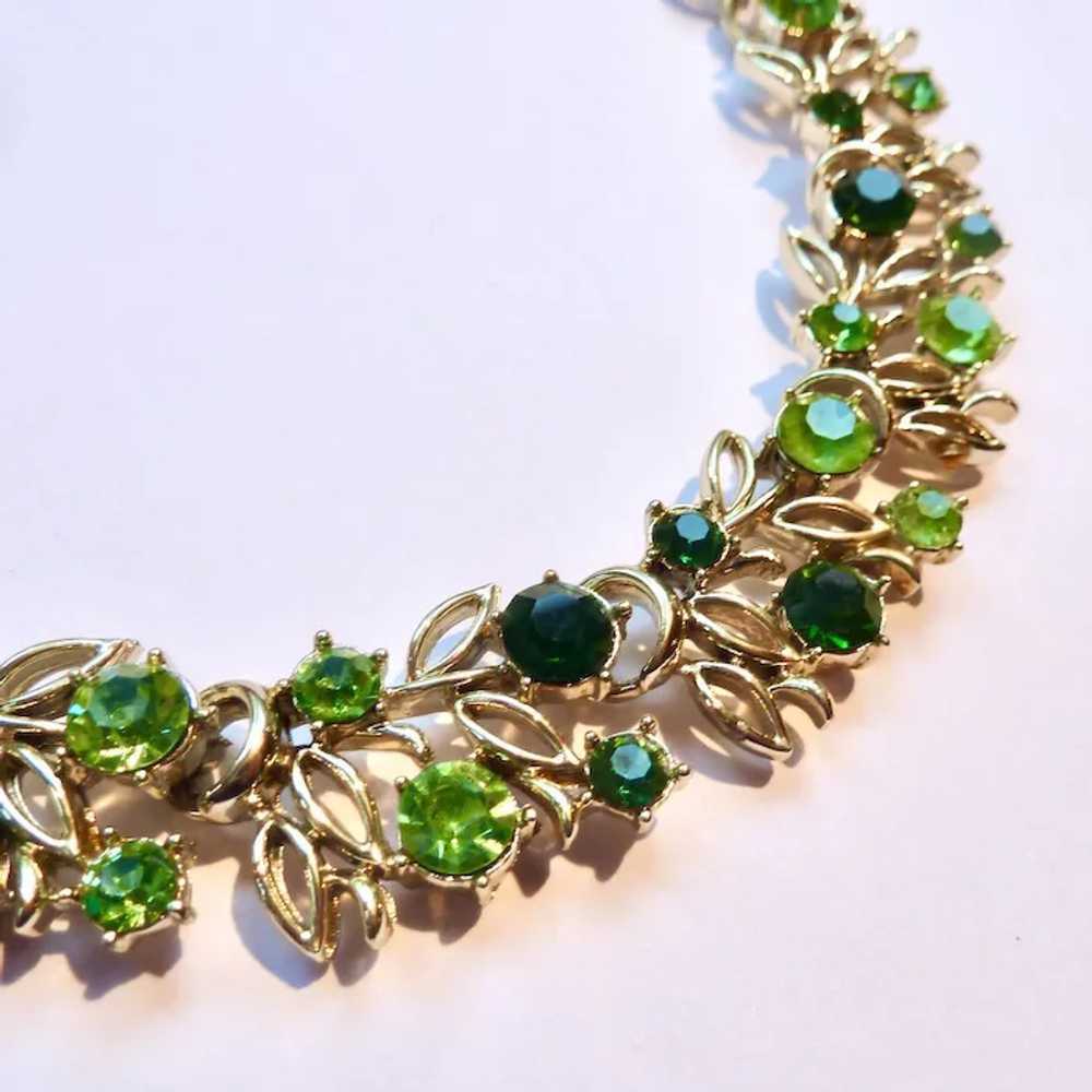 Vintage Coro Shades of Green Rhinestones Necklace… - image 4