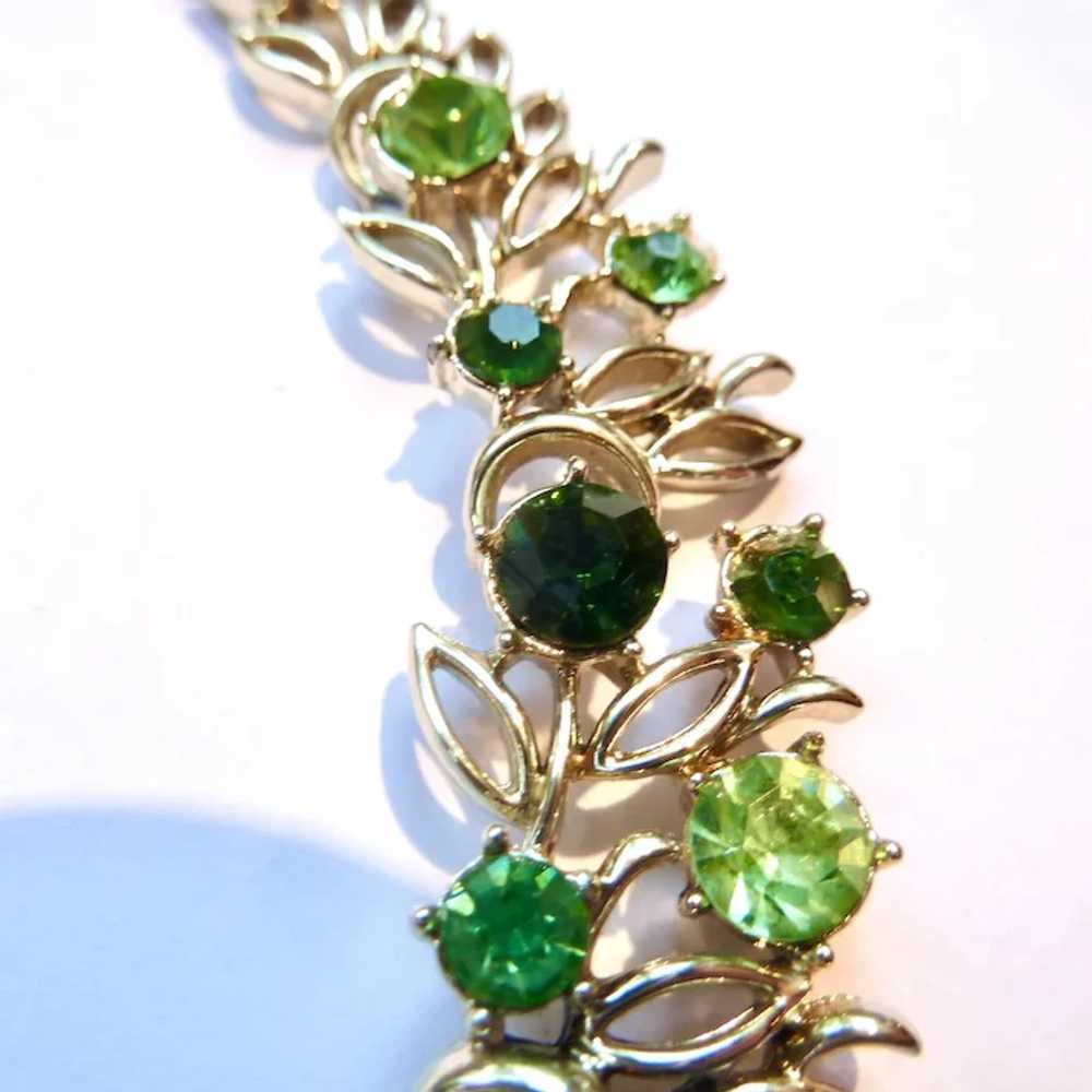 Vintage Coro Shades of Green Rhinestones Necklace… - image 5