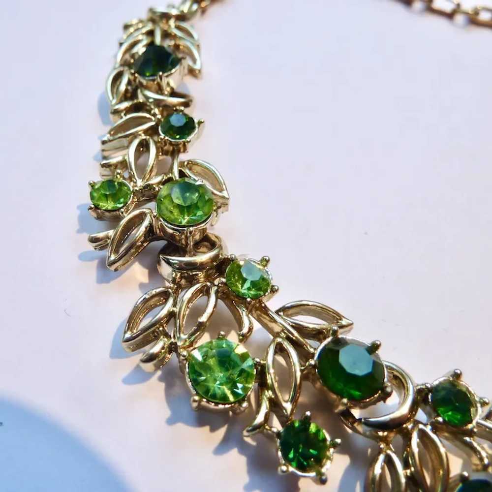 Vintage Coro Shades of Green Rhinestones Necklace… - image 6