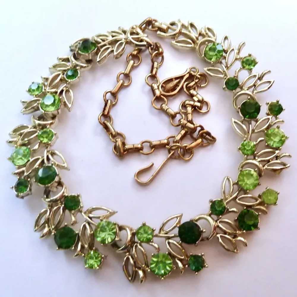 Vintage Coro Shades of Green Rhinestones Necklace… - image 7