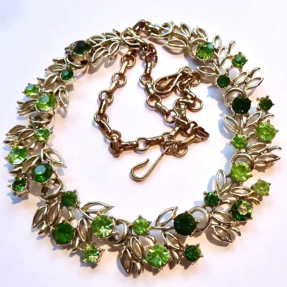 Vintage Coro Shades of Green Rhinestones Necklace… - image 8