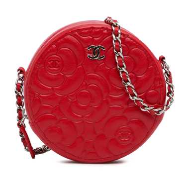 Red Chanel Goatskin Camellia Round Crossbody - image 1