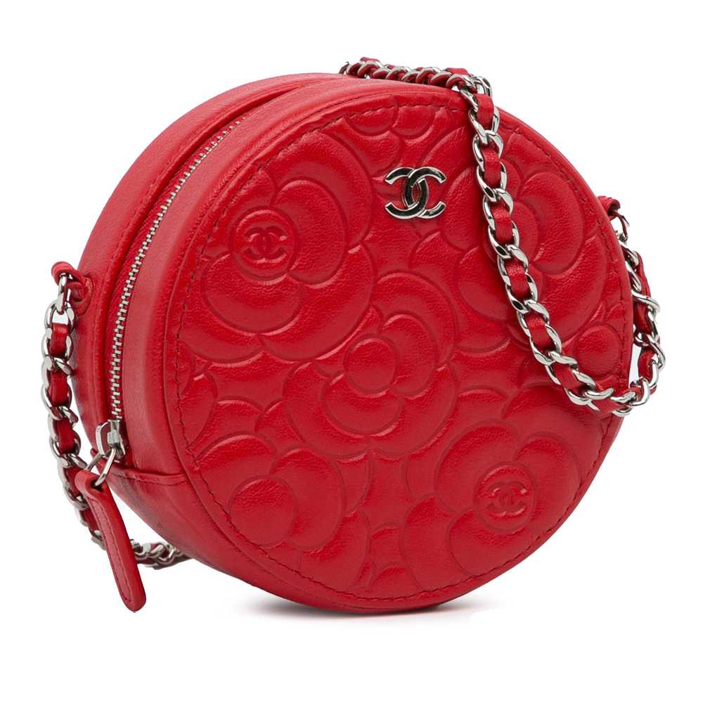 Red Chanel Goatskin Camellia Round Crossbody - image 2