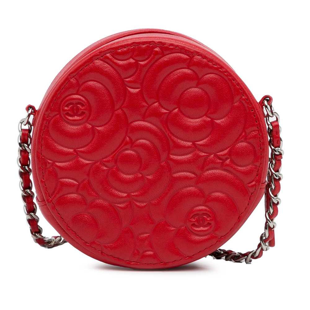 Red Chanel Goatskin Camellia Round Crossbody - image 4