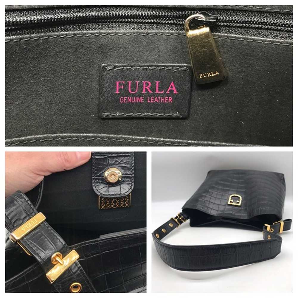 Furla Onyx Croc Embossed Leather Hobo Shoulder Bag - image 11