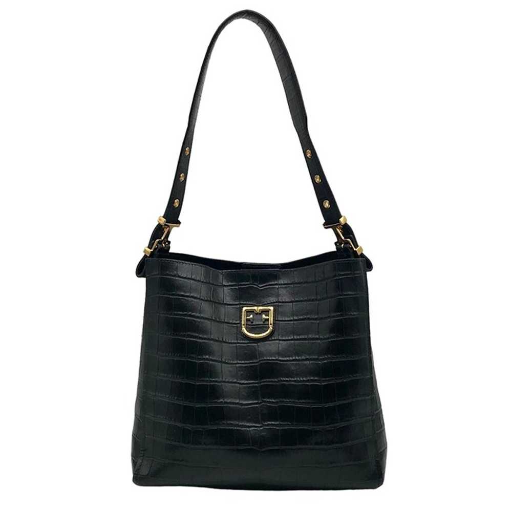 Furla Onyx Croc Embossed Leather Hobo Shoulder Bag - image 1