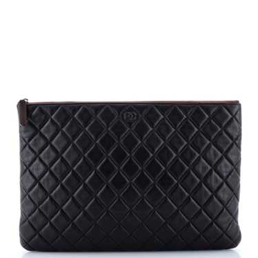 CHANEL O Case Clutch Quilted Lambskin Large