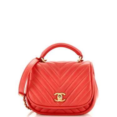 CHANEL Reversed Round Flap Bag Chevron Lambskin Mi