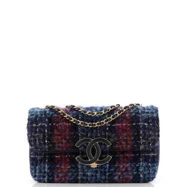 CHANEL CC Chic Double Flap Bag Quilted Tweed Small