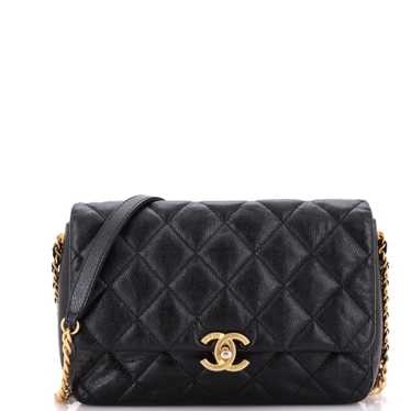 CHANEL Chain Melody Flap Bag Quilted Caviar Medium