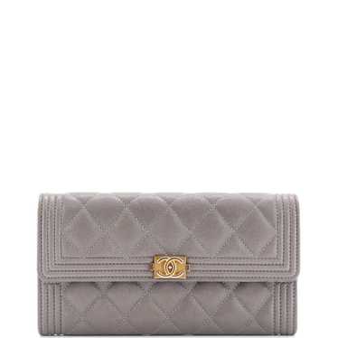 CHANEL Boy Flap Wallet Quilted Caviar Long