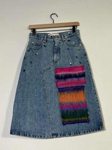 Marni Mohair Patchwork Embroidered denim Skirt