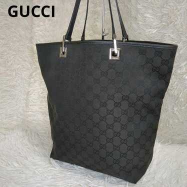 GUCCI Tote Bag GG Canvas Logo Hardware Black Leat… - image 1