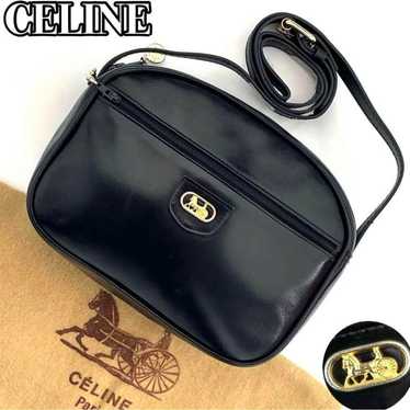 CELINE Leather Shoulder Bag Black Carriage Hardwar