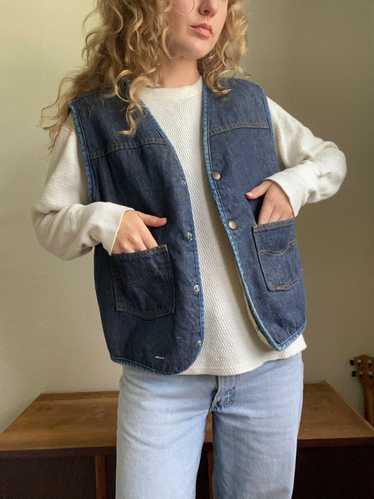 1970s Sears Roebucks fleece lined denim vest Large