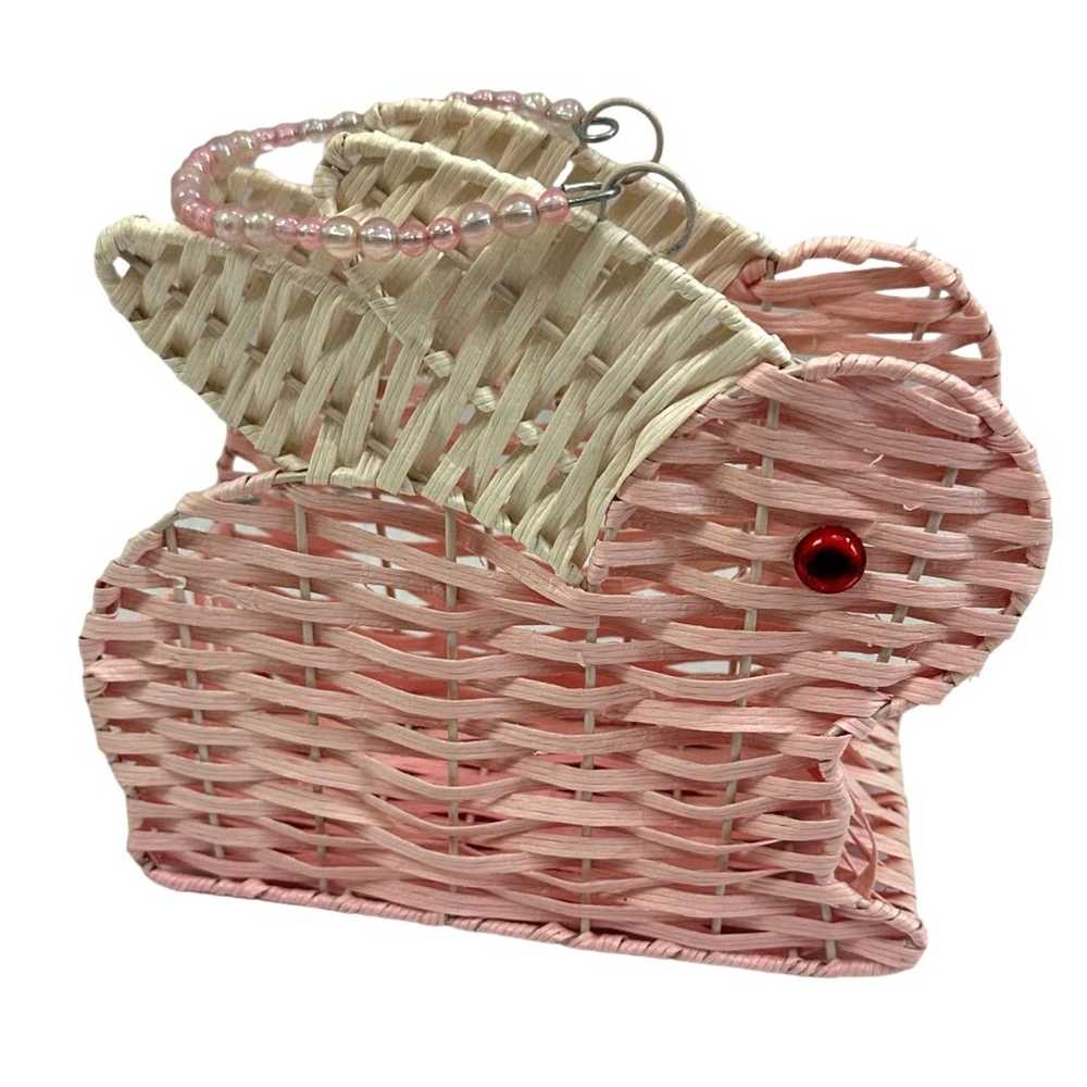 Vintage Woven Bunny Basket Purse Pink White Ratta… - image 11