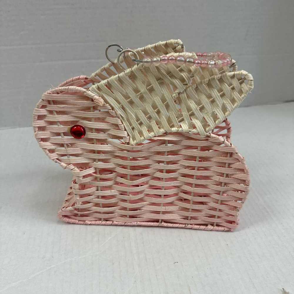 Vintage Woven Bunny Basket Purse Pink White Ratta… - image 2