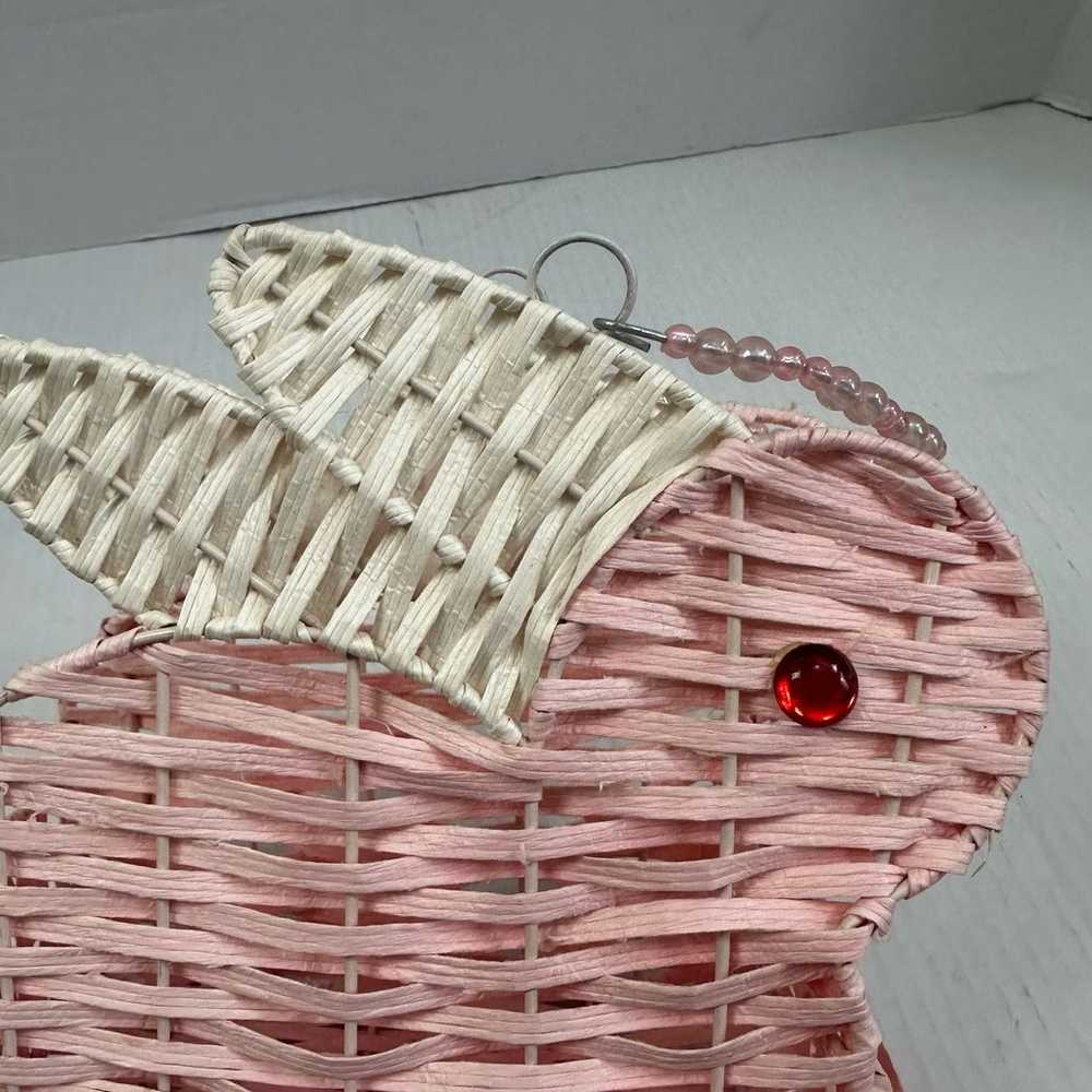 Vintage Woven Bunny Basket Purse Pink White Ratta… - image 3