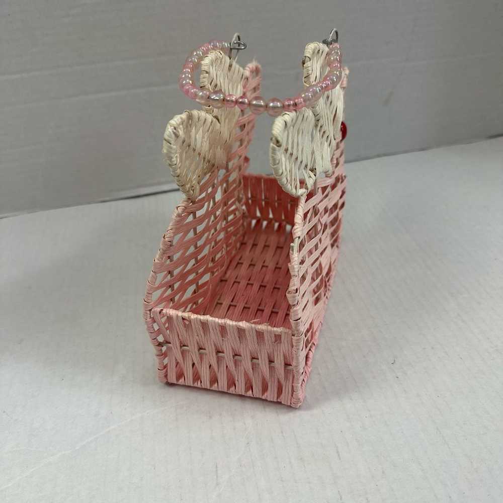 Vintage Woven Bunny Basket Purse Pink White Ratta… - image 4