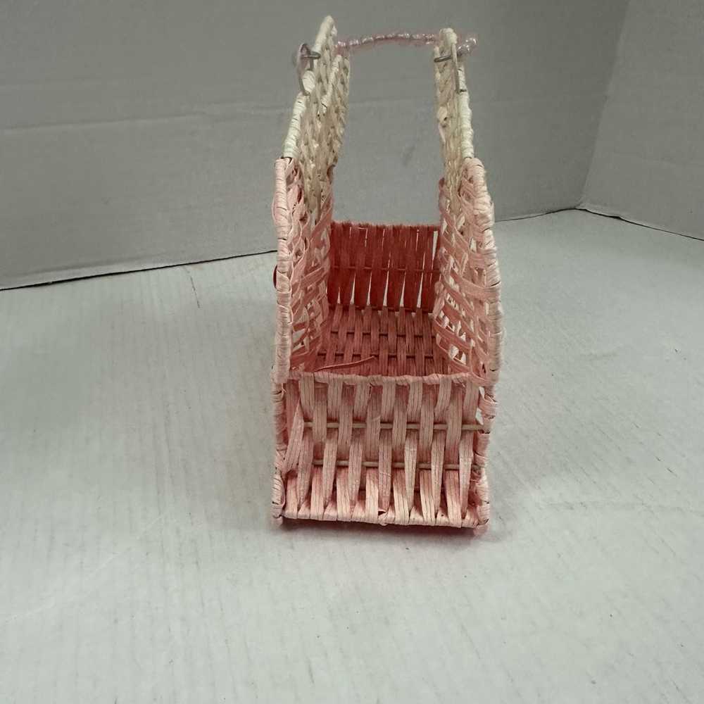 Vintage Woven Bunny Basket Purse Pink White Ratta… - image 6