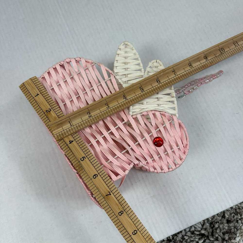 Vintage Woven Bunny Basket Purse Pink White Ratta… - image 9