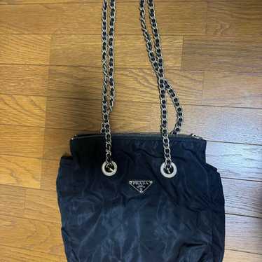 Prada Triangle Logo Plate Double Chain Shoulder Ba