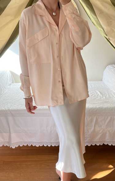 Vintage Pure Silk Petal Collared Button up