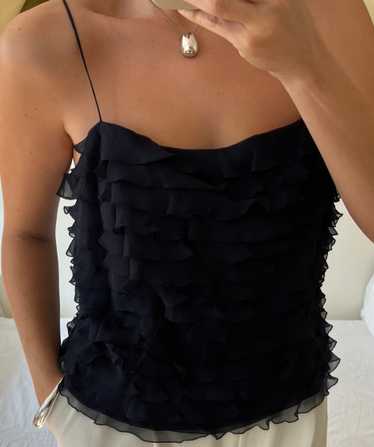 Vintage Midnight Pure Silk Ruffled Top