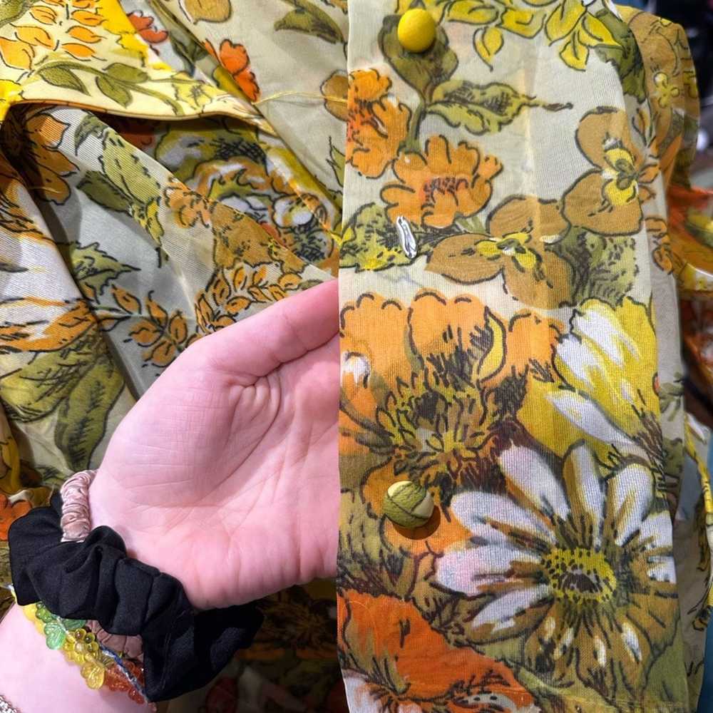 Vintage Vintage 60s 70s floral flower power sheer… - image 4