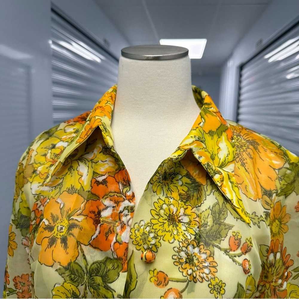 Vintage Vintage 60s 70s floral flower power sheer… - image 5