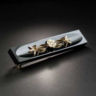 Victorian Onyx and Pearl Bar Brooch