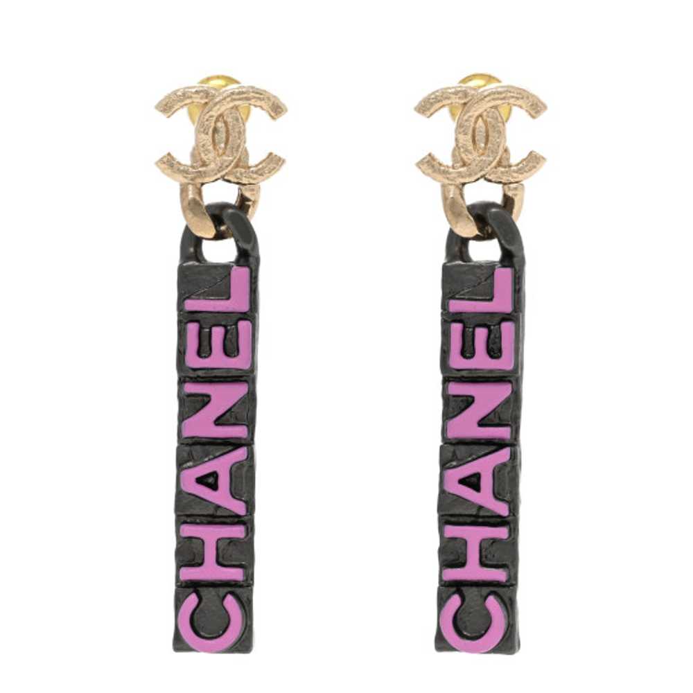 CHANEL Metal Enamel CC Logo Drop Earrings Pink - image 1