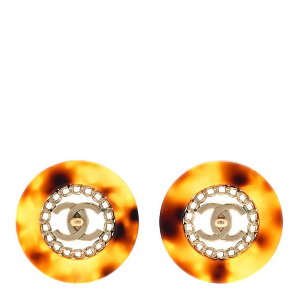 CHANEL Resin CC Earrings Tortoise Gold - image 1