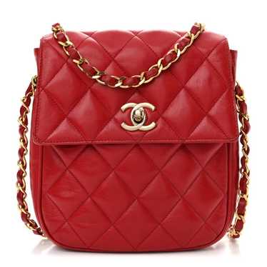 CHANEL Lambskin Quilted Flap Crossbody Red