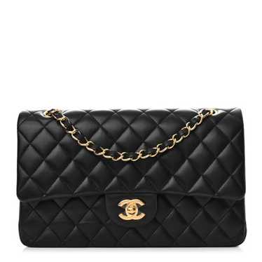 CHANEL Lambskin Quilted Medium Double Flap Black