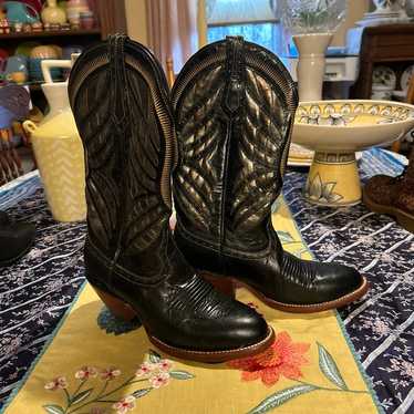 Ariat black leather cowboy boots with gold stitch… - image 1